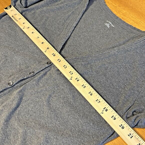 Lands End  Womens Large Gray Cotton V-Neck Button Front Cardigan Sweater - Picture 4 of 7